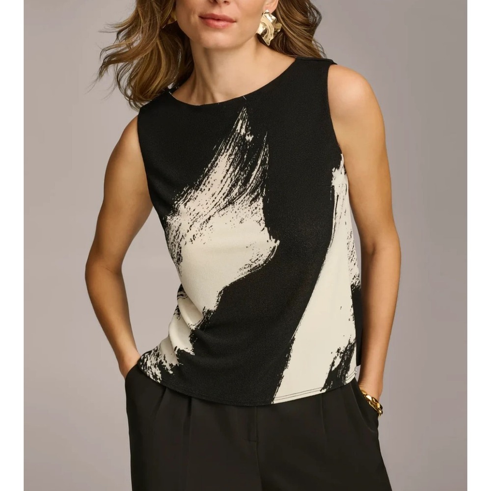 Donna Karan New York Printed Sleeveless Top Black Size XL